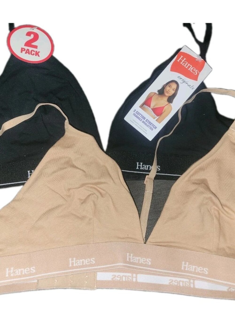 Hanes Women's Triangle Bralette 2-Pack
